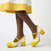 Zapatos de Tanga en Forma de T con Bloques de Color de Nuevo Estilo 2026, Zapatos de Una Sola Piel Poco Profundos con Punta Redonda, Zapatos de Tacón Medio Grueso para Mujer, Tallas Grandes 40-50