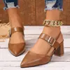 Sandalias de tacón alto para mujer para el verano de 2025, estilo nuevo, punta cerrada, punta fina, sandalias romanas de una sola tira, corte bajo, sandalias de tacón alto de tacón grueso