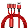 Cabo de Dados Três em Um Trançado de Nylon para Carregamento Rápido Cabo de Dados Trançado Um para Três Cabo de Carregamento Inteligente para Celular 2.1A
