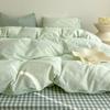 Conjunto Simples de Capa de Edredom para Cama de Quatro Peças Estilo Japonês Xadrez Simples Algodão Lavado Dormitório Quarto Lençol Três Peças Solteiro Casal