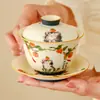 Tazón de té de cerámica de alta gama con tapa, taza de té individual para uso doméstico, adecuado para preparar té y té Kung Fu