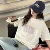 Camiseta Infantil con Estampado de Letras, Manga Corta, Estilo Verano para Niñas, Tendencia Linda Versión Coreana, Top Holgado de Cuello Redondo de Media Manga
