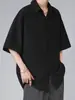 Camisa de manga corta con cuello cubano para hombre, moderna, holgada, de alta calidad, delgada, casual, con caída, de alta calidad, de media manga, de seda helada
