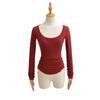 25200-Estilo Pura Pasión Sexy Moda Camiseta de Cuello Redondo de Manga Larga para Mujer 2025 Nuevo Sexy Delgado Camiseta Básica Superior