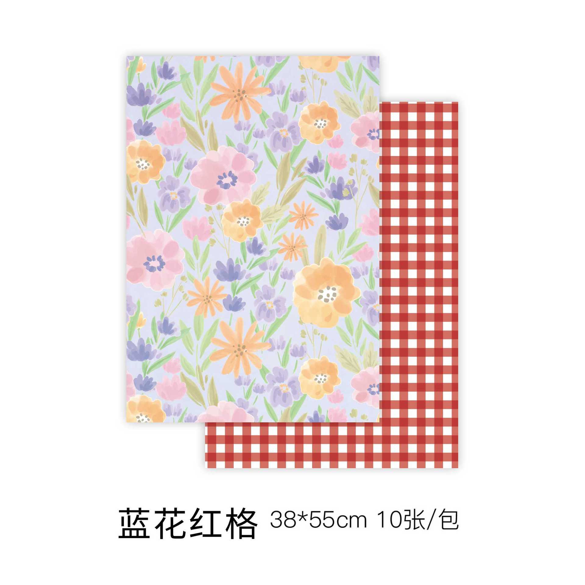 田园碎花-蓝花红格
