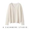 Novo Suéter 100% Caxemira Pura para Mulheres, Casual, Versátil, Solto, Cor Sólida, Moderno, Simples Suéter de Tricô Pulôver com Gola V
