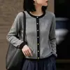 Cardigã gola redonda em tricô color-block cardigã de outono feminino lã fina color-block lantejoula solto manga longa peça externa