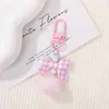 Llavero colgante de lazo de cuadros de colores con pompón, producto terminado hecho a mano para DIY, accesorio de llavero de cuentas, colgante para bolso