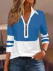 2025 Moda Casual Estampada com Gola e Zíper, Camiseta de Manga Longa, Roupas Femininas Europeias e Americanas Temu Amazon Tk Nova Primavera e Verão