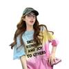 Camiseta de Manga Corta de Algodón Puro con Tie-Dye de Bloques de Color Únicos para Mujer, Tendencia High Street con Diseño de Letras, Top Elegante de Longitud Media que Reduce la Edad, Delgado