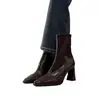Botines de tacón alto para mujer, nueva colección de moda Otoño/Invierno 2026, con punta cuadrada, estilo botín Martin, tacón grueso de estilo francés y diseño adelgazante con forro de felpa.