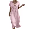 Amazon 2026 Europa Transfronterizo Primavera Verano Nuevo Elegante Casual Cuello en V Color Sólido Vestido para Mujer