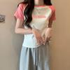 Camiseta de Manga Raglan Feminina Manga Curta Verão Senso de Design Nicho Pequeno Masculino Slim Fit Top Curto