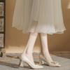 Salto alto grosso salto alto feminino salto grosso 2023 novos sapatos de casamento Xiuhe vestido de noiva reunião anual sapatos de camada única