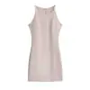 Vestido justo de verão sem mangas, ombro estreito, textura dupla face, estilo francês, com ajuste na cintura, slim-fit, para mulheres baixinhas