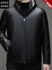 Jaqueta de Couro Masculina Haining com Forro de Pelo Outono Inverno 2026 Jaqueta de Couro Espessa Casual com Mais Veludo Roupa de Exterior para Meia-Idade Estilo Pai