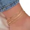 Joyería Transfronteriza Europea y Americana Cadena Plana de Serpiente Simple y Personalizada Cadena Retorcida Juego de Tres Piezas para el Tobillo Nuevo Tobillera de Moda para Mujer