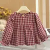 Nueva Moda Otoñal para Niñas Camisa de Muñeca a Cuadros Rojos y Blancos, Camisa Casual para Bebé Niña, Blusa Elegante para Niños, Ropa para Niños