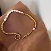Pulseira Pérola Francesa Fecho OT Pulseira de Corrente Design de Nicho Feminino Temperamento Simples Sensação de Alta Classe Joia Pulseira de Aço Titânio