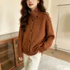 Estilo Europeu e Americano Moda Transfronteiriça Simples e Versátil Cardigan de Tricô de Gola Alta Casaco Outono e Inverno Novo Design Suéter Feminino