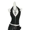 Colete Punk Y2K Gótico, Estilo de Rua Único e Fashion, Gola Alta (Halter), Gola Reversível, Zíper, Corte Justo, Top Curto Sexy Feminino