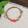 Pulsera de Cuerda Trenzada de Cerámica Fresca Estilo Viajero de Jingdezhen, Pulsera de Trébol de Cuatro Hojas, Joyería Artística Hecha a Mano, Venta al por Mayor para Atracciones Turísticas