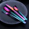 Amazon Cross Talheres Ocidentais de Aço Inoxidável Cor Dourada Revestida de Titânio Faca de Bife Garfo Colher Conjunto de Quatro Peças Conjunto em Caixa de Presente