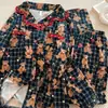 Pijama de Niña con Encaje, Cuadros y Oso Marrón, Conjunto de Cardigan de Manga Larga y Pantalones para Primavera y Otoño, Ropa para Dormitorio Estudiantil y Hogar