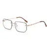 Gafas Graduadas Fotocromáticas Sin Montura Cortadas al Borde con Bordes Rosa Brillante de Moda, Exquisito Marco Metálico Transfronterizo Anti-Luz Azul, Gafas Graduadas de Gama Alta