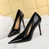 6122-8 Estilo Europeo y Americano Simple Tacones Altos de Aguja Boca Baja Punta Afilada Sexy Look Adelgazante Zapatos Planos de Tacón Alto Profesionales para Mujer