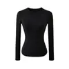 Camiseta de Manga Longa Justa Skims Kardashian, Feminina, Ajustada ao Corpo, Gola Redonda, Cor Sólida, Top Esportivo Elástico para Usar por Baixo