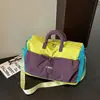 Bolso Cruzado Expandible Estilo Coreano Patchwork de Bloques de Color Juvenil Energético Gran Capacidad Bolso de Gimnasio Equipaje para Estudiantes