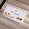 Pendientes de acero inoxidable transfronterizos europeos y americanos para mujer, cuentas redondas de color dorado, estrellas de esmalte negro, juego de pendientes de moda de tres piezas con circonitas
