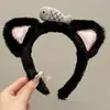 Faixa de cabeça fofa com orelhas de panda para lavar o rosto, faixa de cabeça de pelúcia de desenho animado com coroa alta para mulheres, faixa para maquiagem e lavar o cabelo, acessório de cabelo
