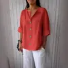 Camiseta holgada de verano para mujer, de algodón y lino, con cuello en V y botones, de Amazon, para Europa y América, 2025