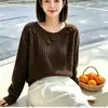 Bordado Floral Lantejoulas Gola Redonda Tricô Feminino 2026 Outono Inverno Novo Estilo Preguiçoso Solto Suéter Top Macio Fofo