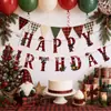 Banner de letra con ambiente navideño transfronterizo, patrón a cuadros rojo y negro vintage, banderín de cumpleaños, adorno para pastel y adornos decorativos