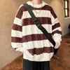 Suéter de Punto Rayado Retorcido para Hombre Otoño Invierno Nuevo Diseño Holgado Estilo Perezoso Manga Larga Capa Base Tejido Ropa para Hombre
