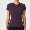 Camiseta de Color Sólido Transpirable Estilo Kardashian Europeo y Americano, Elástica de Corte Ajustado Cuello Redondo Manga Corta Primavera/Verano Adelgazante Base Top de Yoga