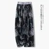 Calça Wide-Leg Feminina Nova Outono 2026 com Cintura Elástica, Estampa Floral Rosa Tinta Estilo Chinês, Caimento Fluido, Versátil, Emagrecedora, Casual