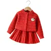 Conjunto de Suéter para Niñas para Otoño e Invierno, Nuevo Conjunto de Falda de Punto Jacquard de Lunares, Elegante Suéter Estilo Coreano Vestido de Princesa para Bebés