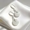 Pendientes Versátiles de Estilo Chino para el Día a Día Pendientes Completos de Plata de Ley S925 Temperamento Elegante Pendientes Ping'an Kou Gato Blanco de Ojo de Gato para Mujer