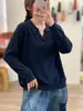 Suéter Pulóver Nuevo de Encaje para Cuello, Colección Otoño/Invierno 2026, Color Sólido, Top Casual de Manga Larga Holgado de Punto para Mujer