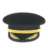 Fabricante de Sombreros Logo Hecho a Medida Bordado Dorado Gorra Negra Grande Sombrero de Piloto Capitán Profesional Sombrero de Ala Ancha Personalización