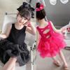 Vestido para Niña con Espalda Descubierta y Tirantes Cruzados, Falda Abullonada de Malla, Nuevo Estilo Verano 2026, Ropa Infantil para Comercio Exterior al por Mayor