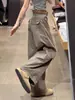 Calça Jeans Cargo Acolchoada Grossa Estilo Americano Retrô Tamanho Plus para Mulheres, Outono e Inverno, Cintura Alta, Emagrecimento, Perna Reta/Larga para Mulheres Plus Size