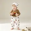 Conjunto de Bebé Pato de Dibujos Animados Bordado Algodón Body de Manga Larga Pantalones Largos Gorro Conjunto de Tres Piezas Conjunto Transfronterizo para Recién Nacido