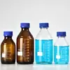 Frasco Reagente com Tampa Azul, Frasco de Vidro Marrom de Laboratório Graduado com Tampa de Rosca, Frasco de Vidro Transparente para Amostragem, Frasco de Amostra