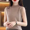 Camiseta básica de punto sin mangas con cuello semi-alto para mujer, chaleco suéter de punto liso, venta al por mayor de fabricante