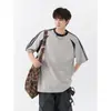 Camiseta Masculina de Verão com Costura Estilo Americano Marca Tendência Meia-manga Pesada Resistente Solta Versátil Top Meia-manga